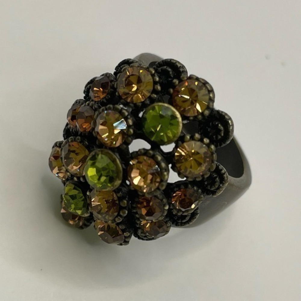 Gorgeous Peridot (August) & Citrine (November) Green Yellow Multi Spray Ring, 8